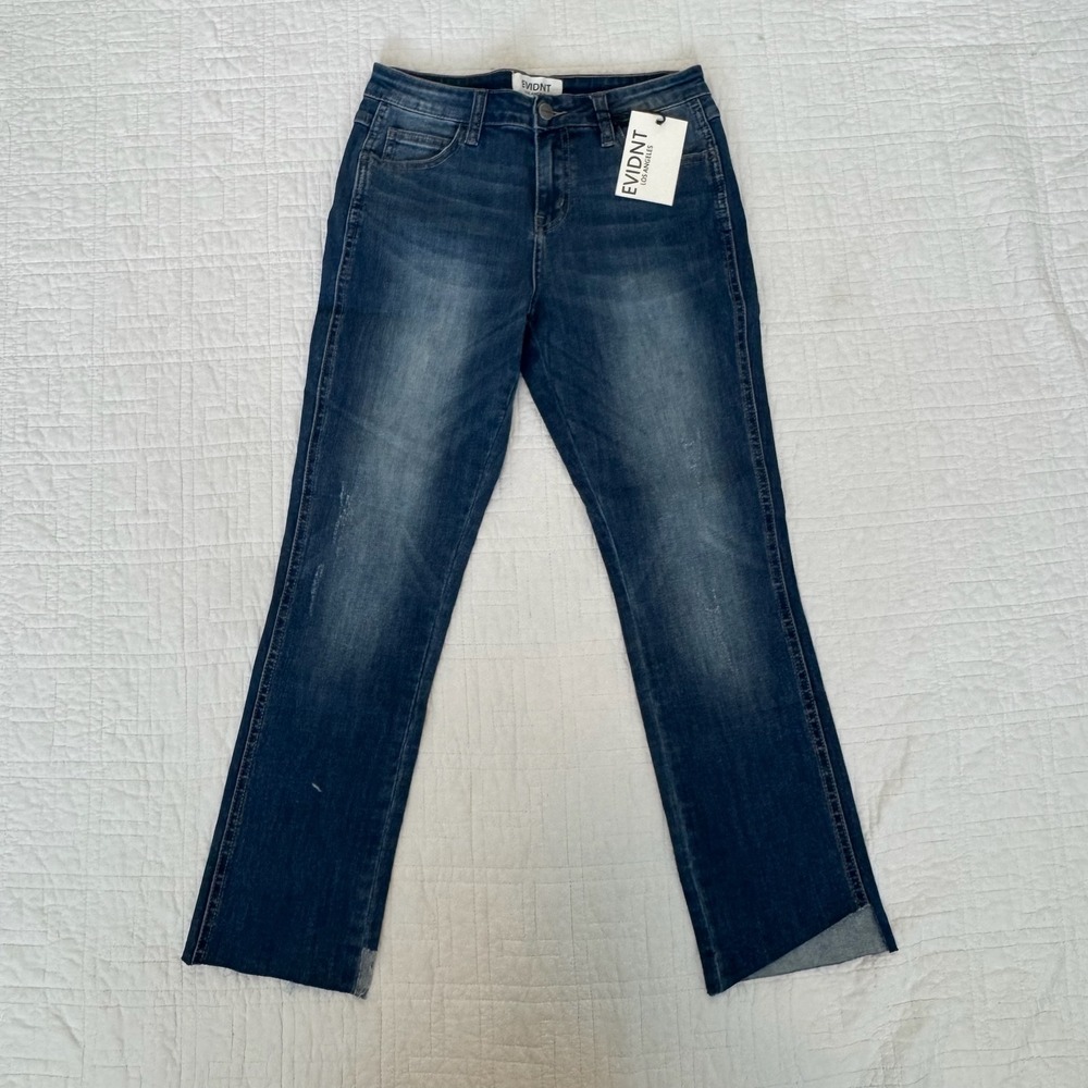 EVIDNT Los Angeles‎ Florence Straight Leg Jeans Raw Step Hem Blue Denim Size 26